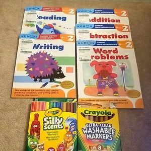 Kumon Grade 2 workbooks + crayola markers